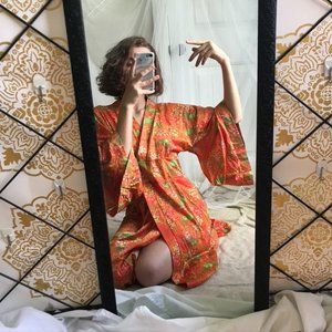 Orange wrap robe with long square sleeves